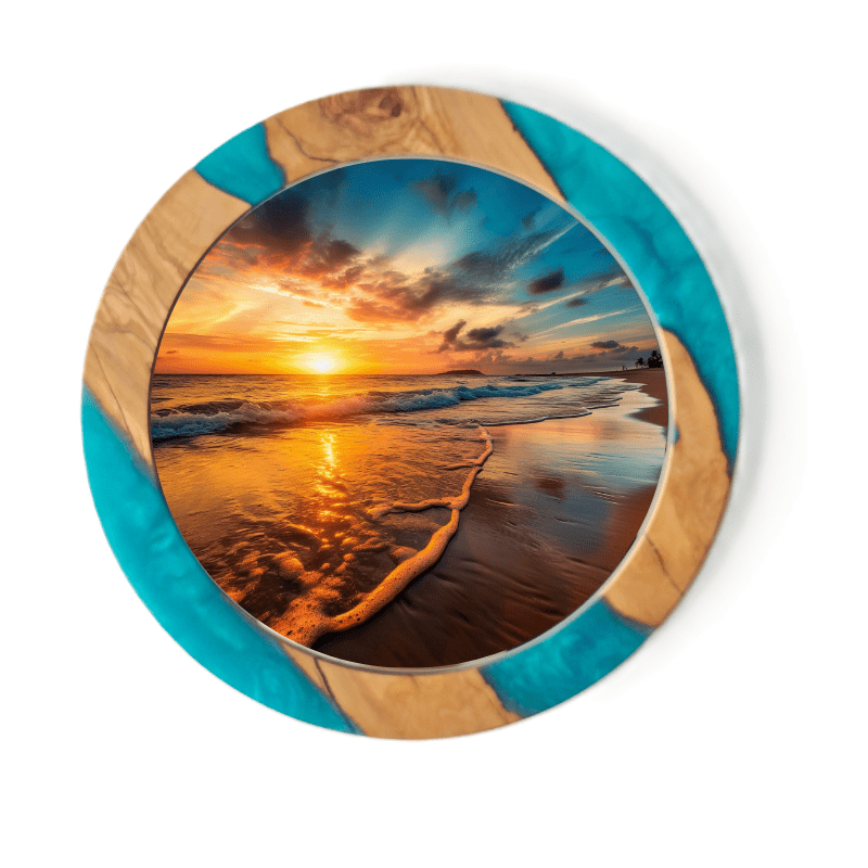 Olive wood epoxy mirror, 50cm in diameter