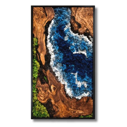 Azure Fragment: Olive Wood Coastal Ocean Wave Wall Art